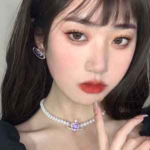 3/$30 Purple Heart Pearl Saturn Planet Choker Necklace